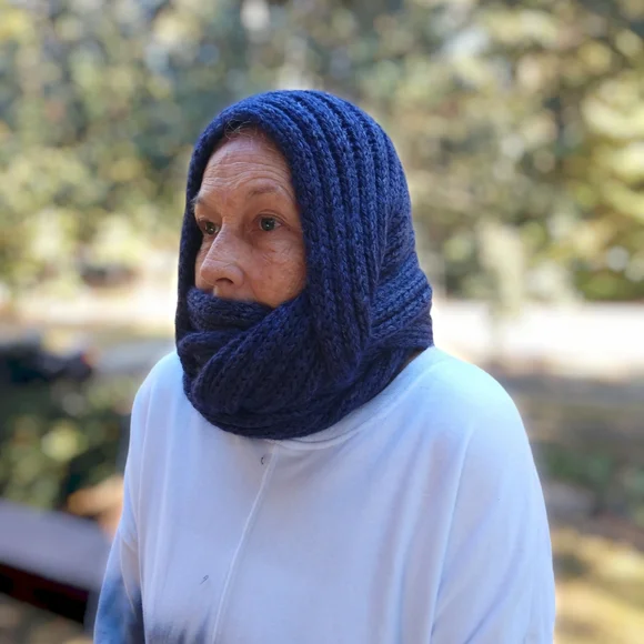 Scarf Infinity Hand Crafted  Blue Alpaca Bamboo Cowl Balaclava - Picture 15 of 16